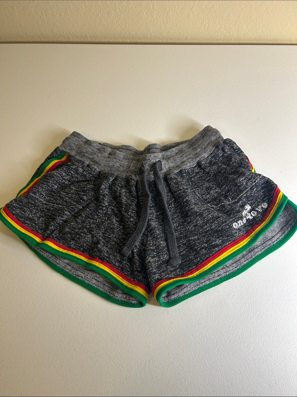One Love Gray Women's Shorts with Rasta Trim
Size L